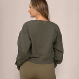 Cropped Rose Sweatshirt - Moss