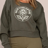 Cropped Rose Sweatshirt - Moss