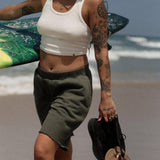 Fleece Mid-Rise Oversized Short 7" -  Moss