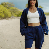 Le short oversize mi‑taille 7″ en molleton - Denim