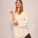 Bouclé Knit Long Sweater in Almond