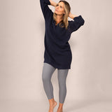 Bouclé Knit Long Sweater in Midnight Blue