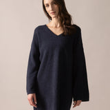 Bouclé Knit Long Sweater in Midnight Blue
