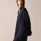Bouclé Knit Long Sweater in Midnight Blue