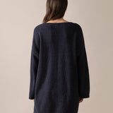 Bouclé Knit Long Sweater in Midnight Blue