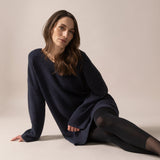 Bouclé Knit Long Sweater in Midnight Blue
