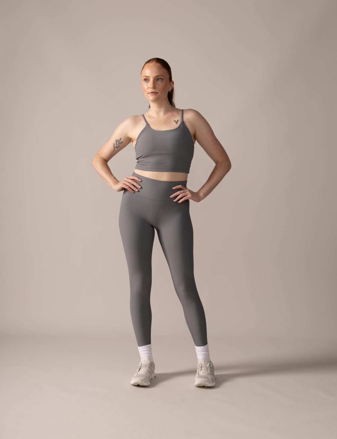 Rose Boreal - Bra - North Star Rib Soft Compression Sports Bra - Stone Grey