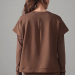 Women wearing the Time Out Sleeveless Sweat - Hazelnut in Hazelnut / Femme qui porte le Chandail sans manches Time Out - Noisette en Noisette