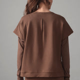 Women wearing the Time Out Sleeveless Sweat - Hazelnut in Hazelnut / Femme qui porte le Chandail sans manches Time Out - Noisette en Noisette