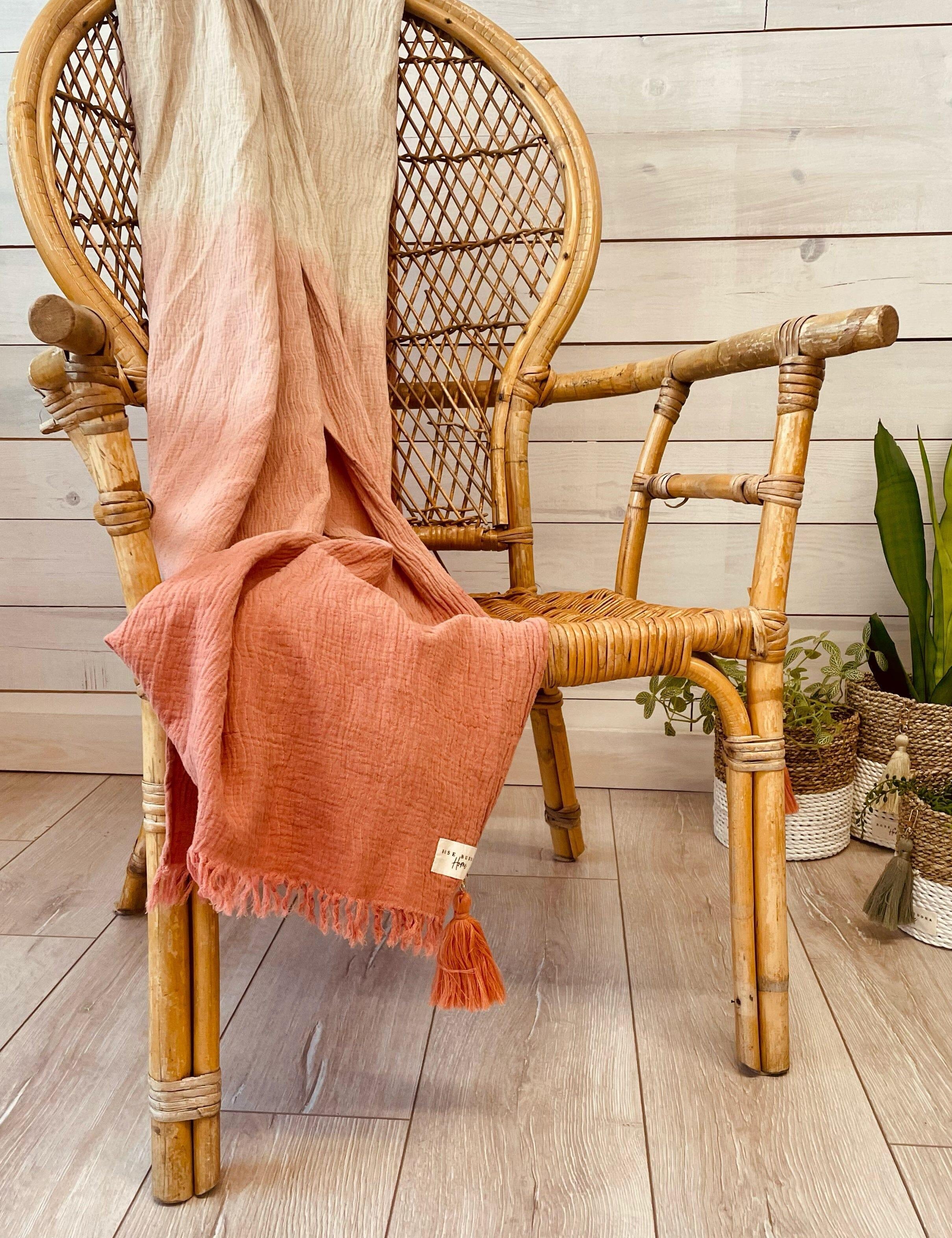 Rose Boreal - Blanket - Crinkled Linen Dip-Dye Throw Blanket
