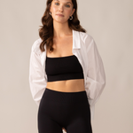 A person wearing a white shirt and black seamless undershorts. Megan is 5'8" and wears a size M.
