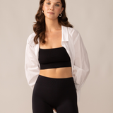 A person wearing a white shirt and black seamless undershorts. Megan is 5'8" and wears a size M.
